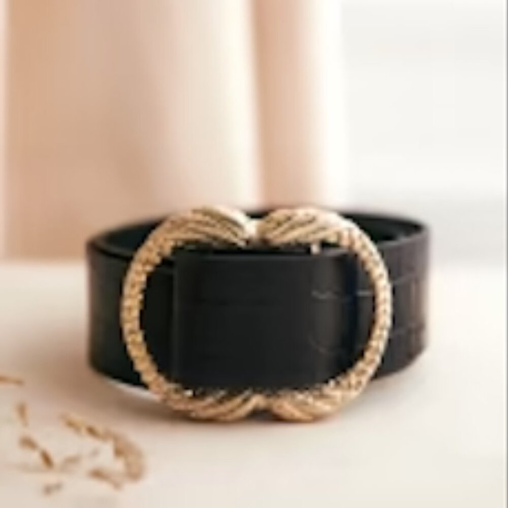 NEW Sezane Artemis Belt Noir Croco (Black Croc-effect Embossed) - Rare!